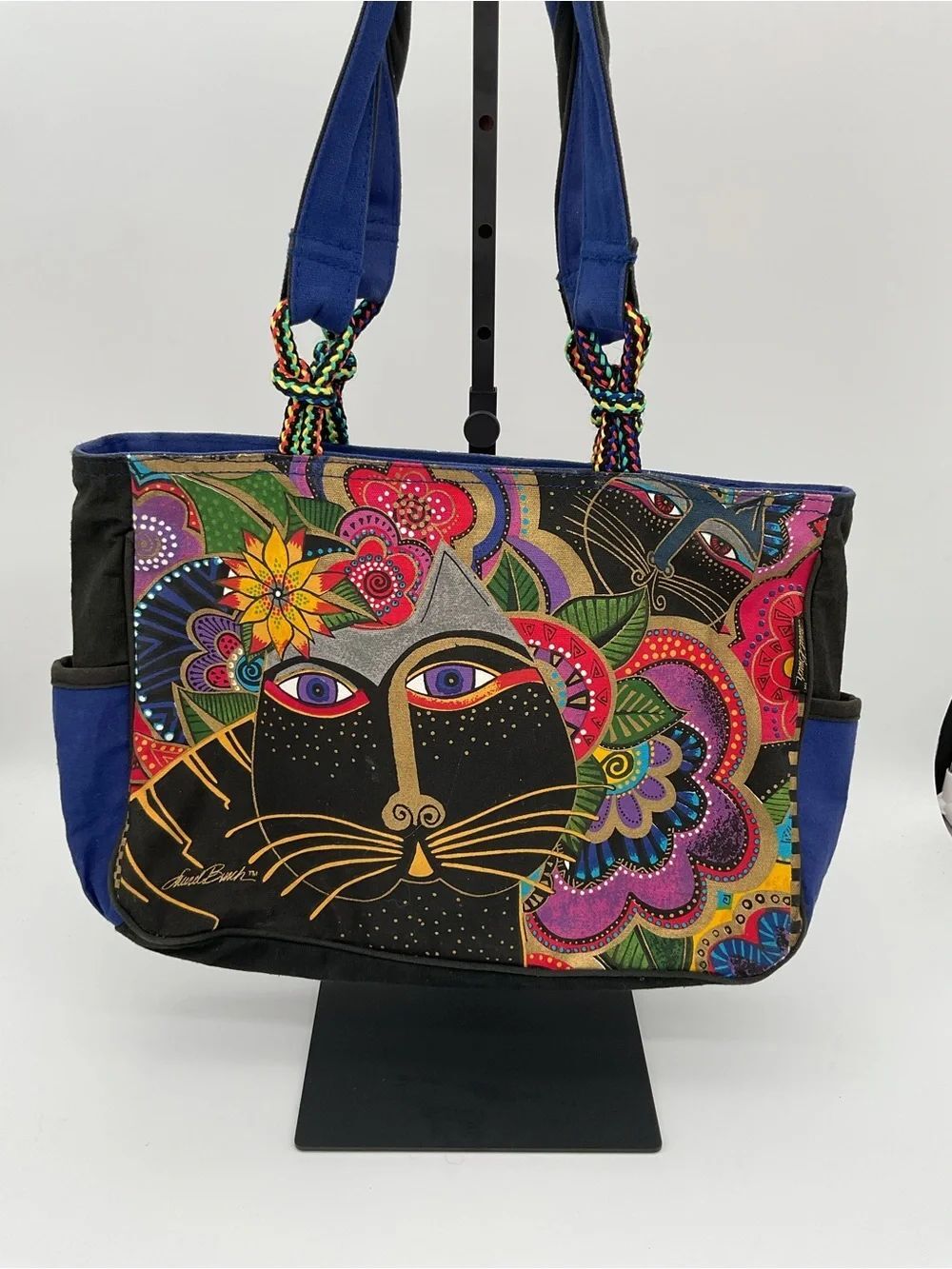 Laurel Burch Carlotta’s Cats Black and Blue Multicolor Cat Bag